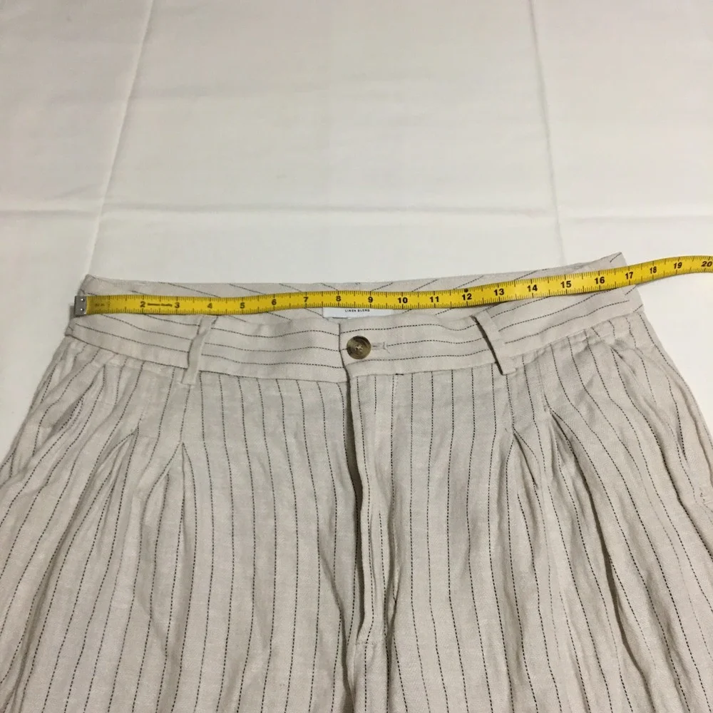 Banana Republic Linen Blend Trousers Womens Size 14 Beige Striped Pleated